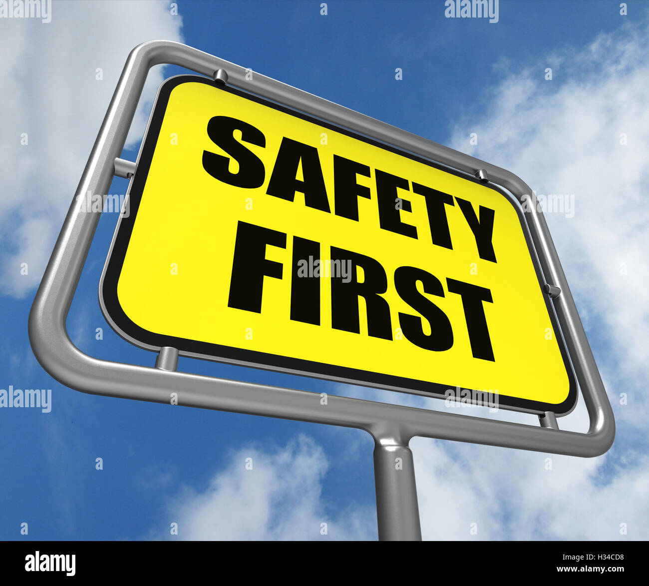Safety First Sign Indicates Prevention Preparedness and Security Stock