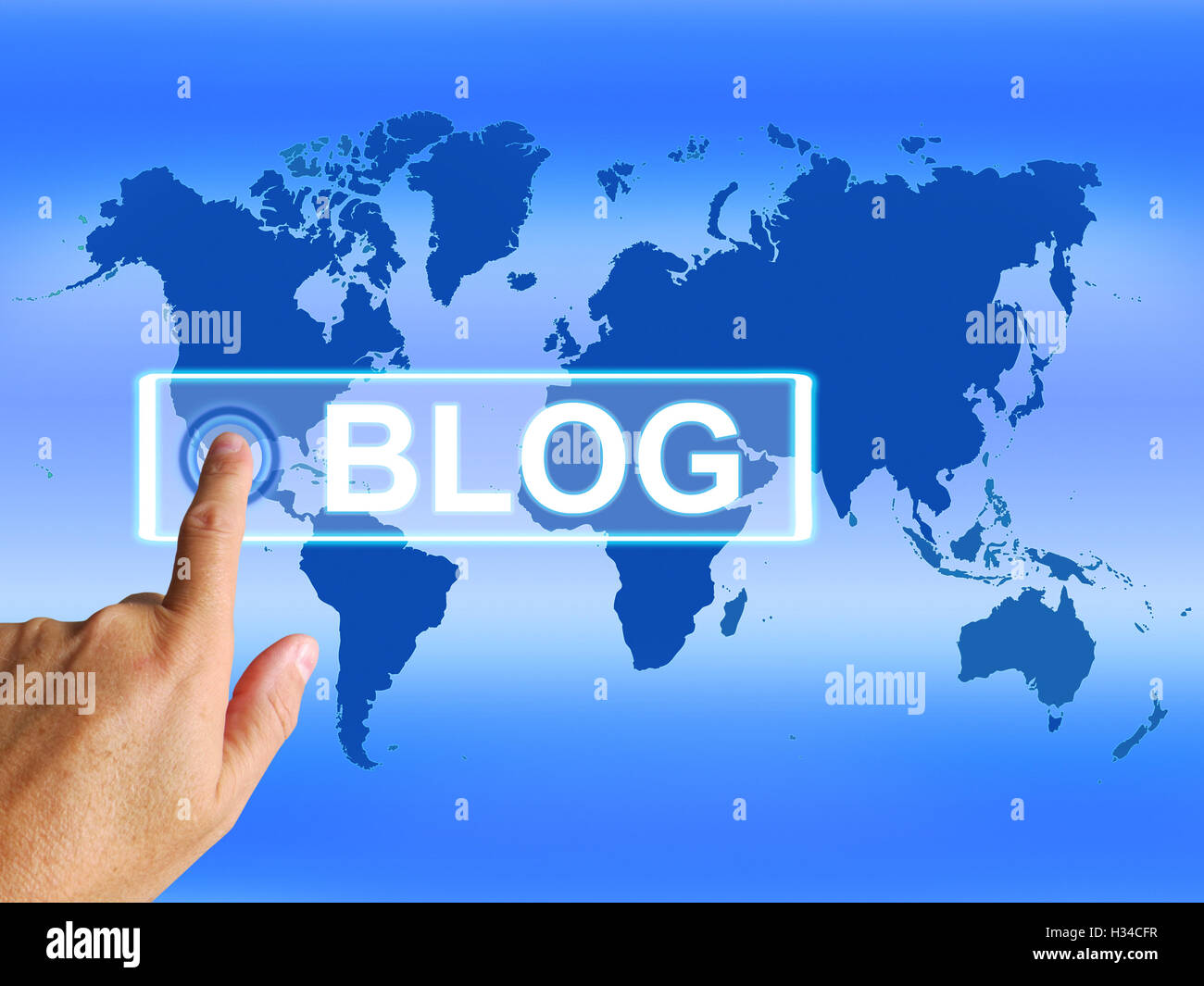 Blog Map Shows Internet or Worldwide Blogging Stock Photo - Alamy