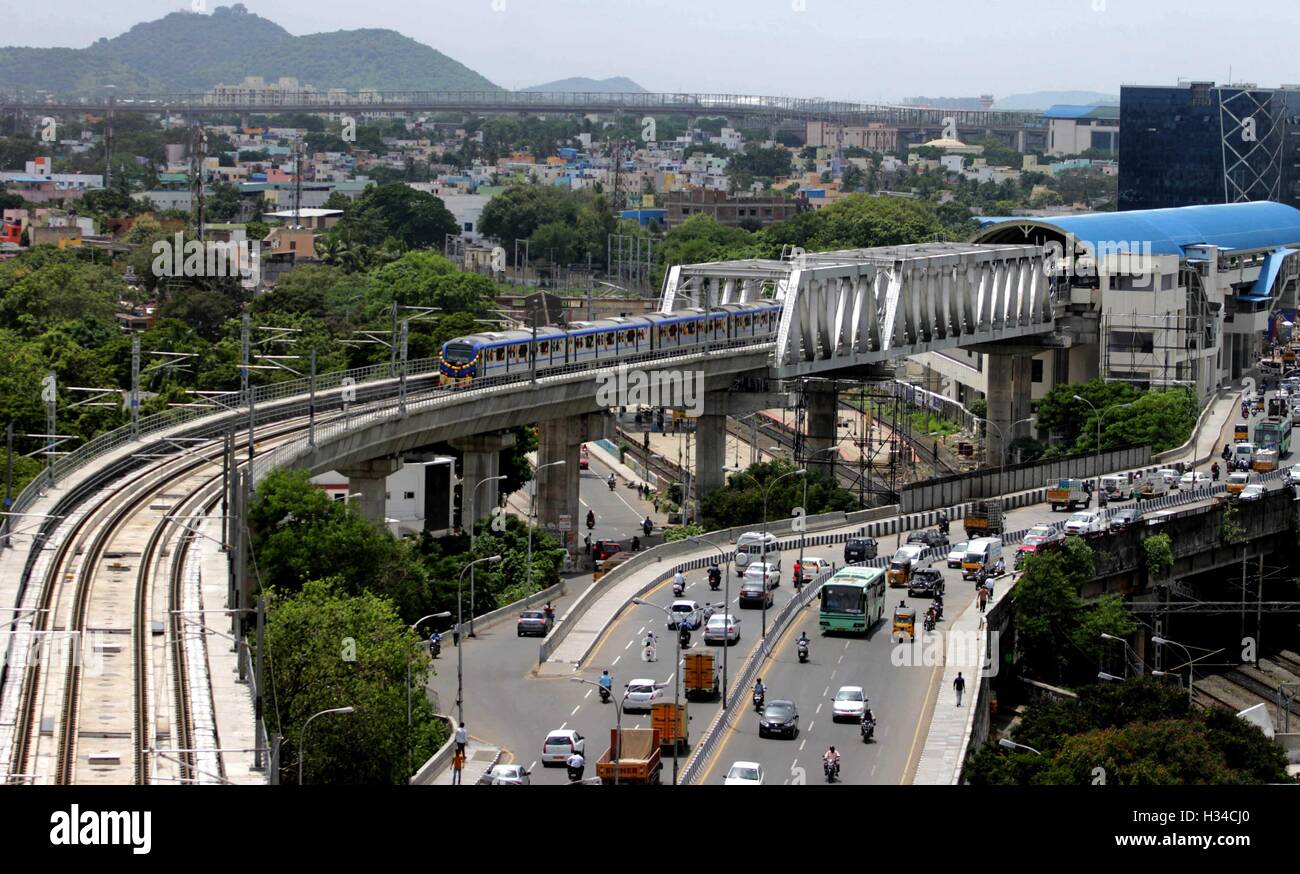 The second stretch of the Metro Rail open for public in Chennai, India on September 21, 2016. The Metro Rail, Stock Photo