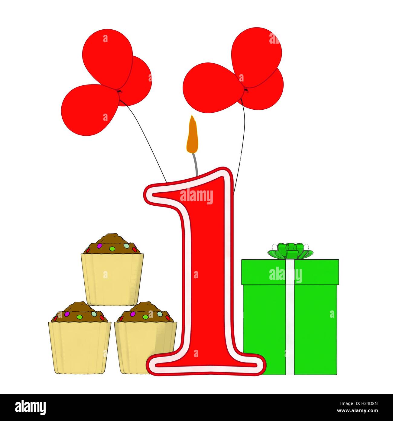 Number One Candle Shows One Year Birthday Party Or Celebration Stock Photo