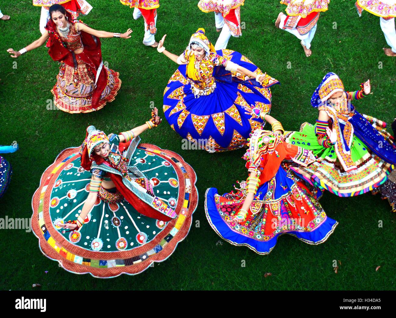 Indian girls dancing Garba dance for Navratri festival in ...