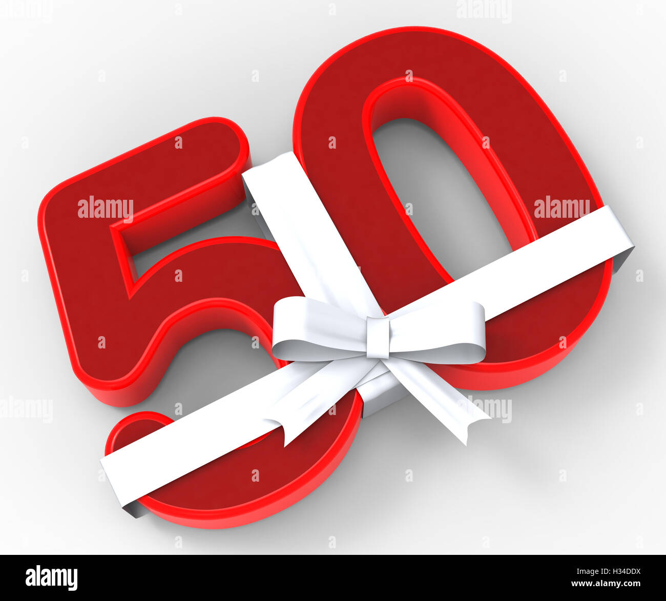 Number Fifty With Ribbon Means Happiness And Celebrations Stock Photo