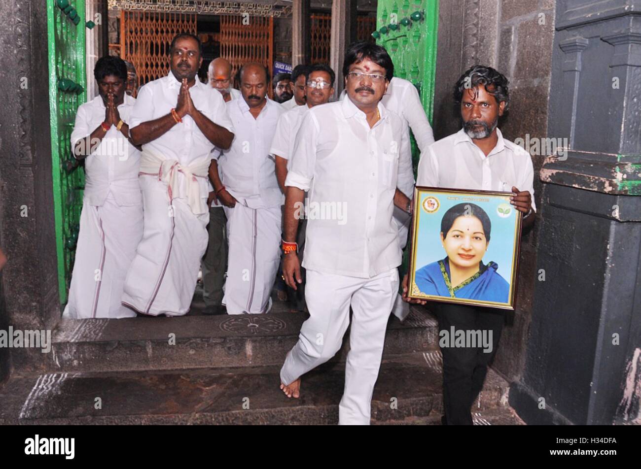 AIADMK party leaders offer prayer for Tamil Nadu Chief Minister J Jayalalithaa speedy recovery in Chennai, India on September Stock Photo