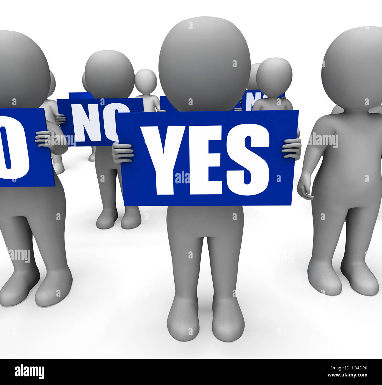 Characters Holding No Yes Signs Show Uncertain Or Confused Stock Photo