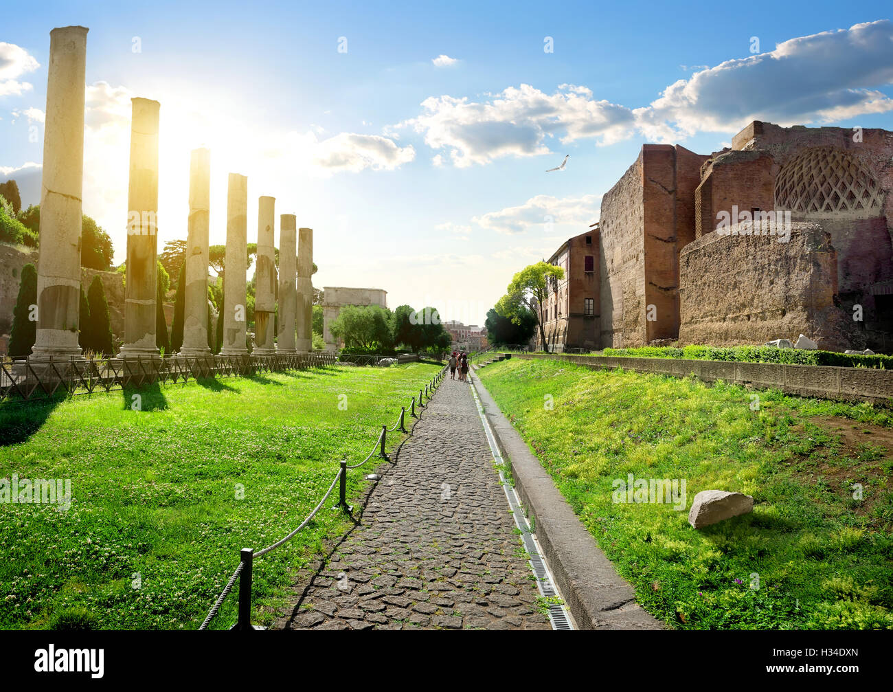 Road to Roman Forum from Colosseum in Rome, Italy Stock Photo