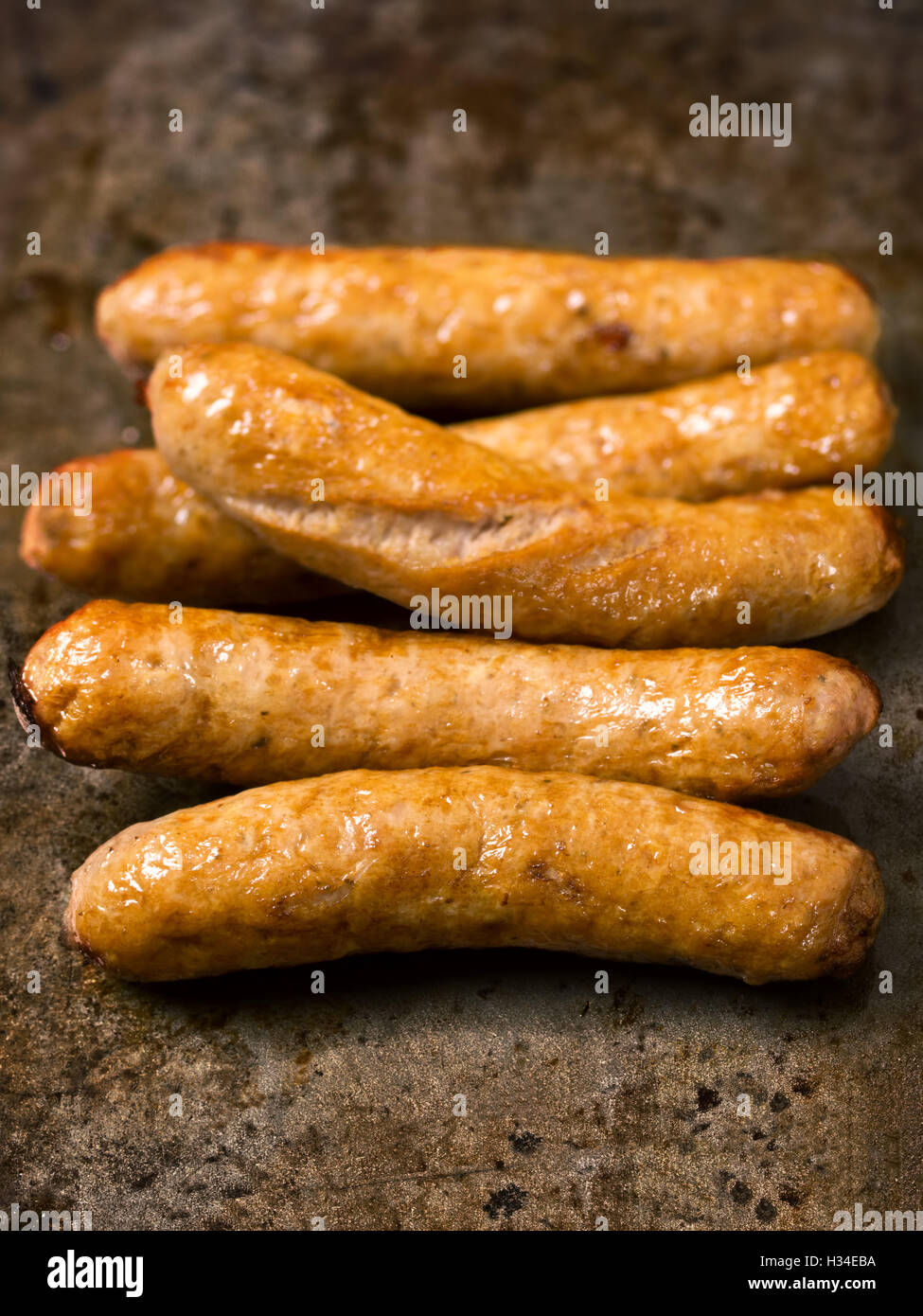 rustic cooked sausages Stock Photo