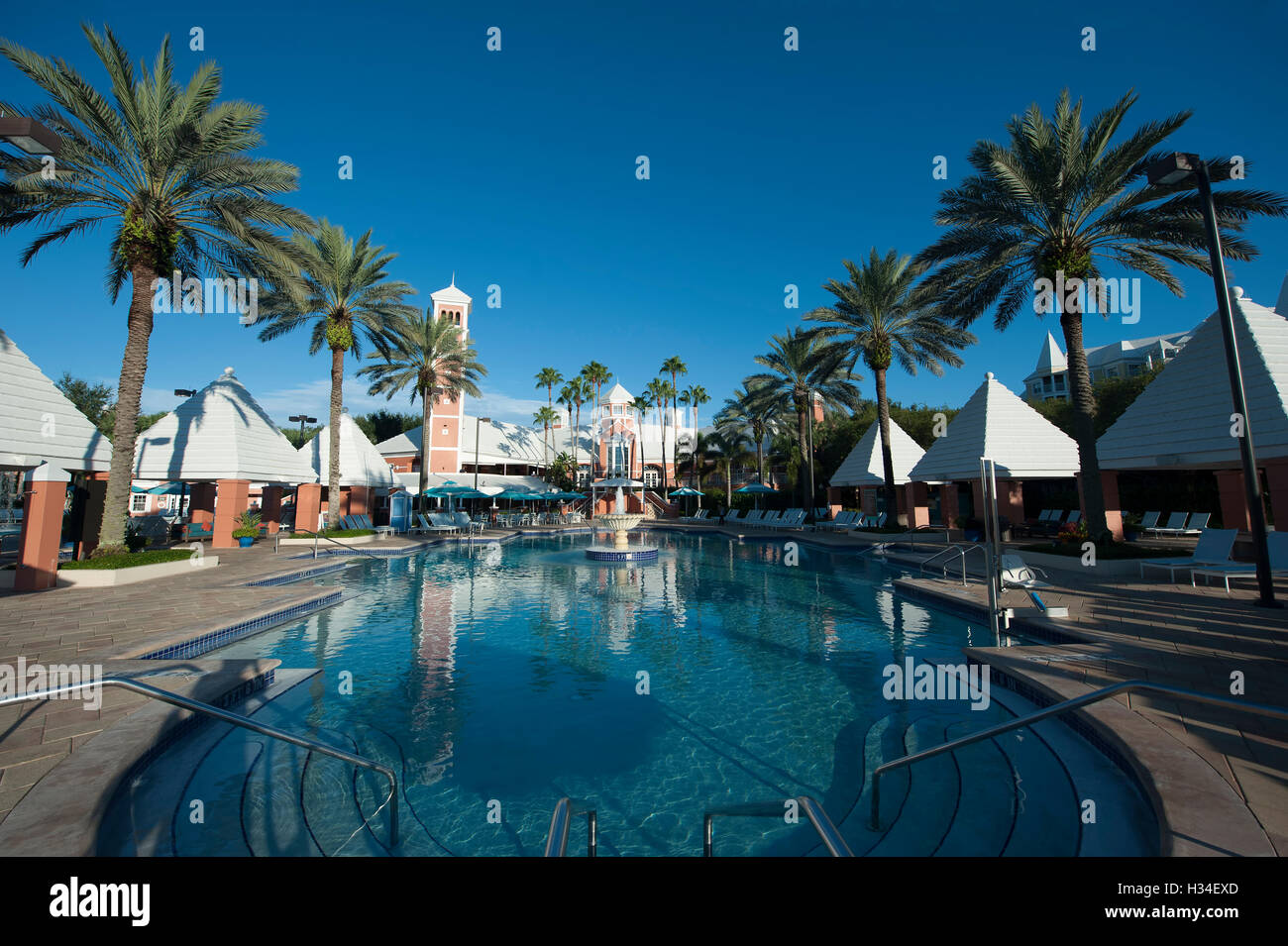 Swimming area of the Bermuda Clubhouse at the Hilton Grand Vacations at Seaworld, Orlando, Florida, USA Stock Photo