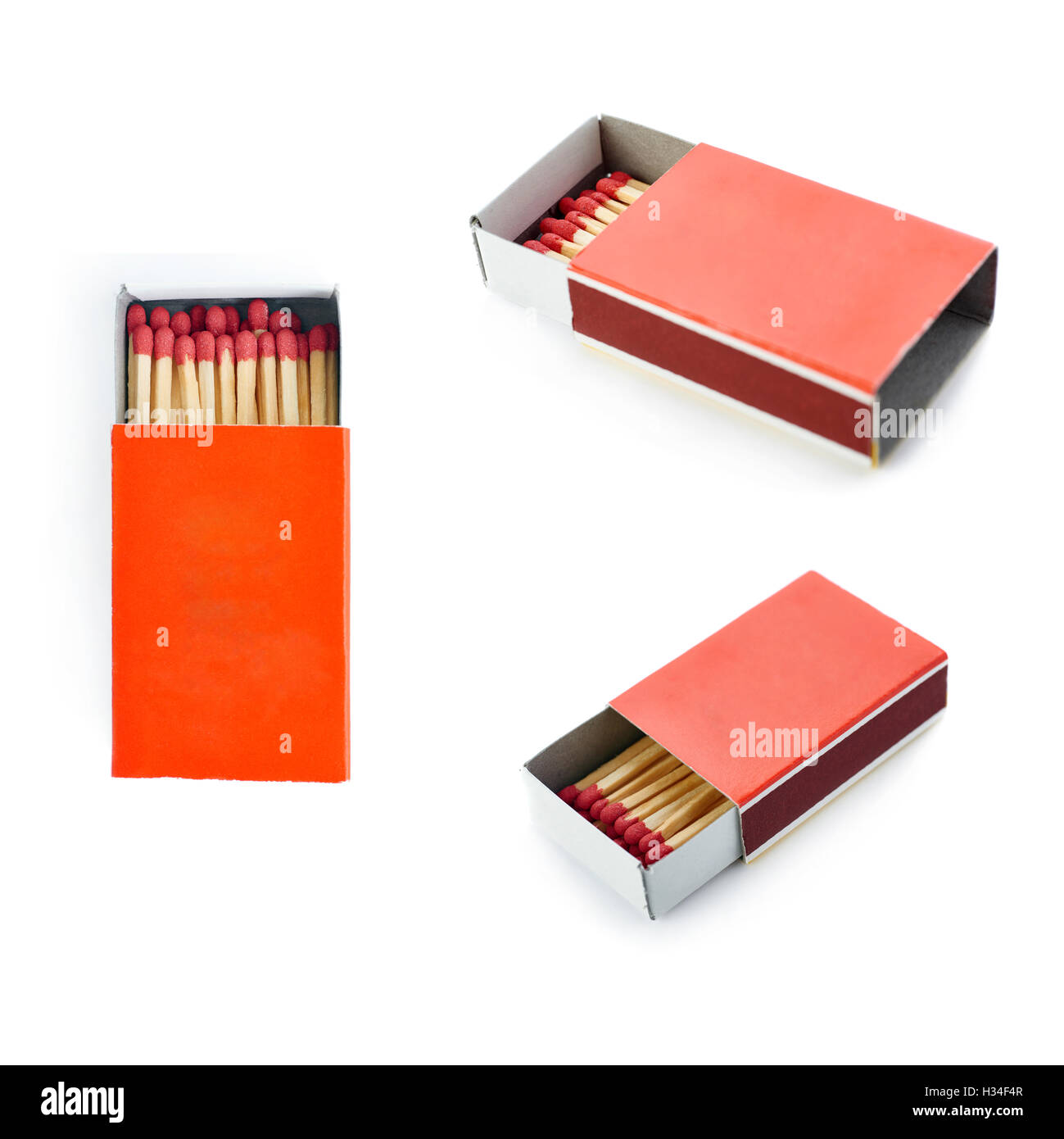 Set of Pile of Wooden matches isolated over the white background Stock