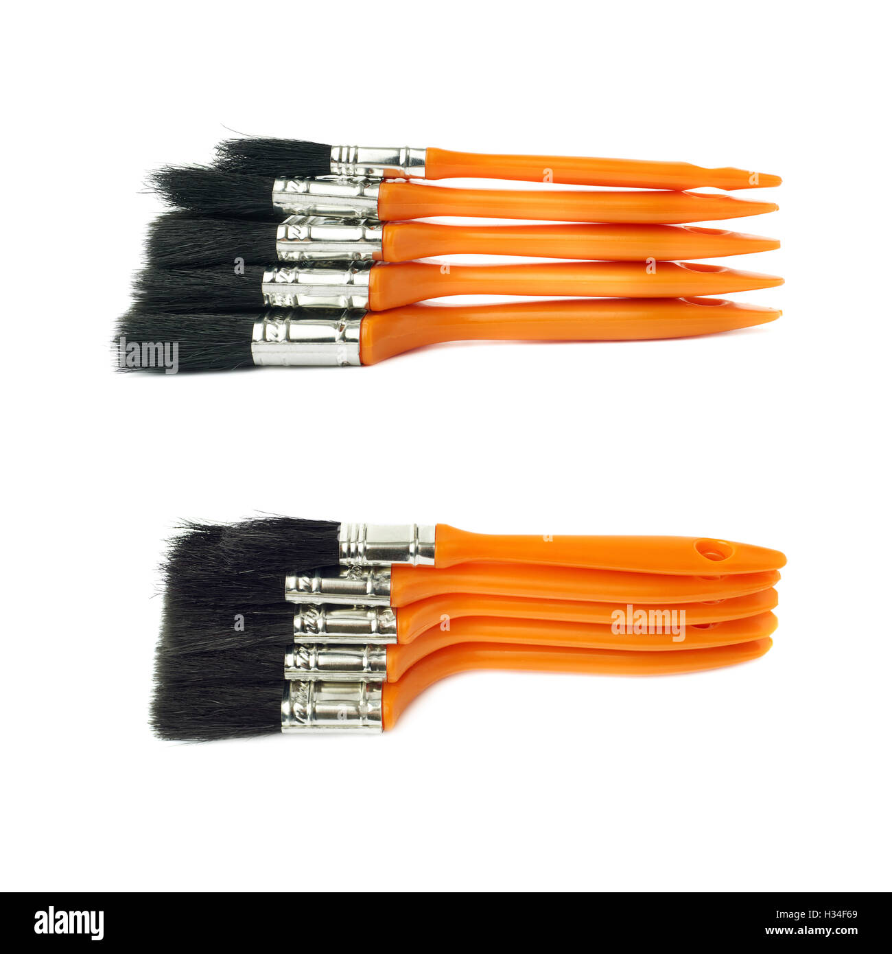 Set of Pile of Paint brushes over isolated white background Stock Photo