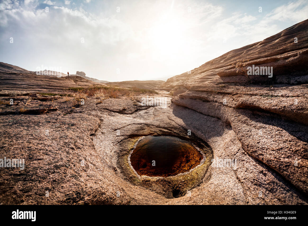Extinct volcano Bektau Ata in the desert of eastern Kazakhstan Stock Photo