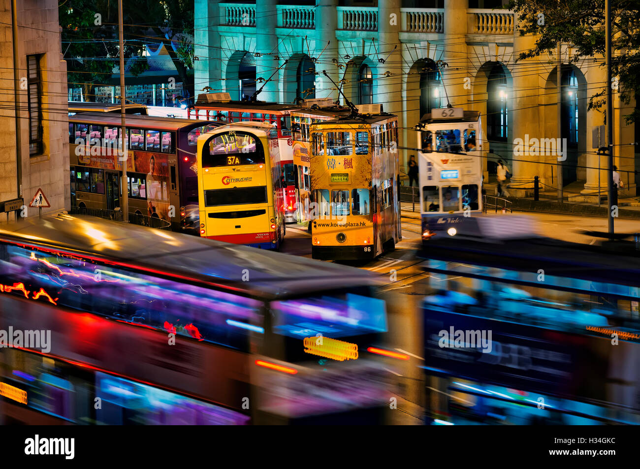 Evening traffic in central financial district, Hong Kong, China. Stock Photo