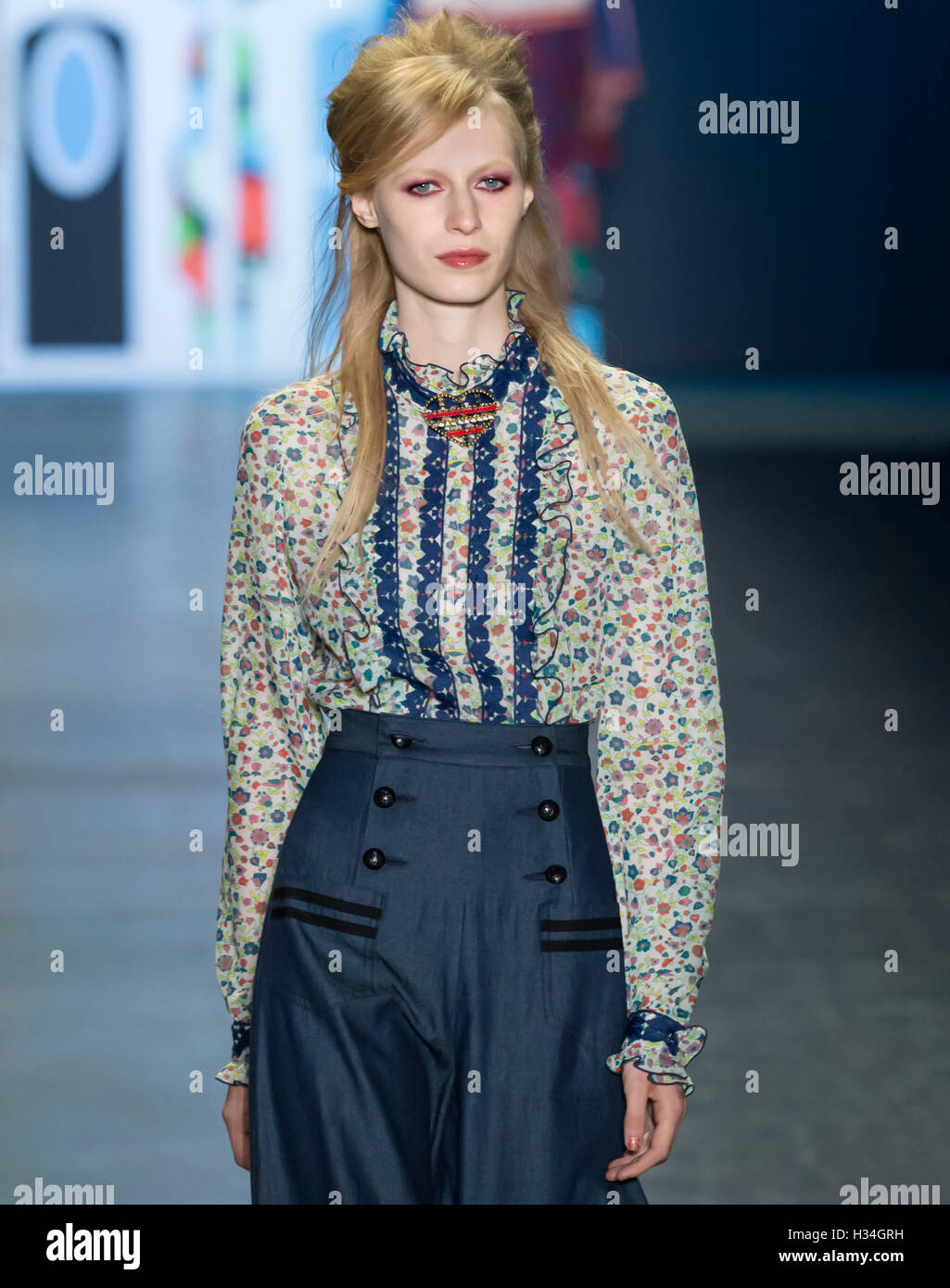 NEW YORK, NY - SEPTEMBER 14, 2016: A model walks the runway at the Anna Sui Spring Summer 2017 fashion show during NYFW Stock Photo