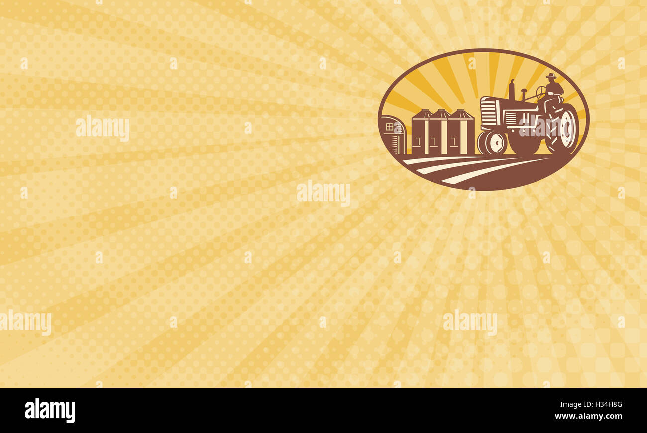 Business card showing Illustration of a farmer and tractor set inside ...