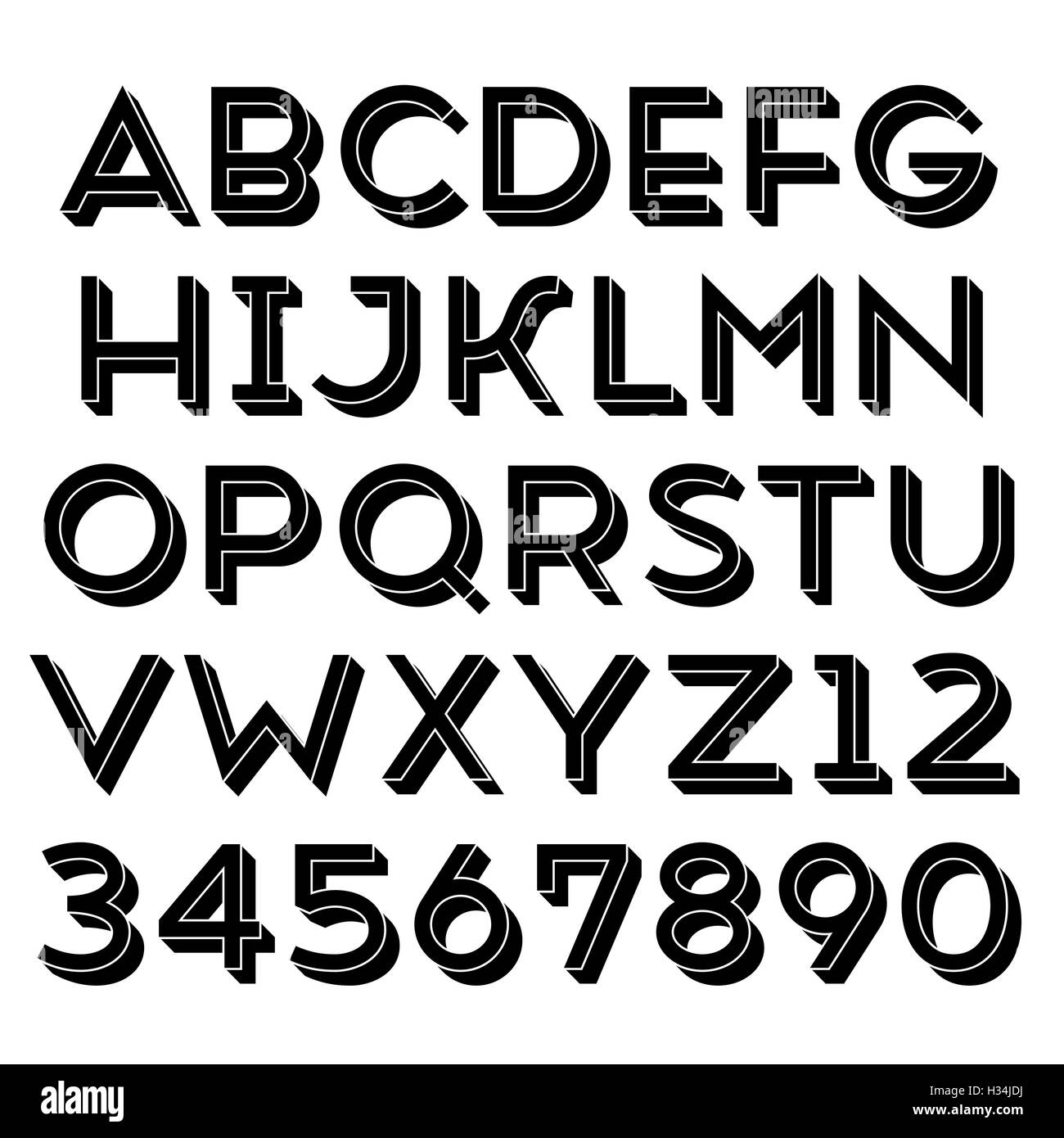 Handmade sans-serif font. Regular 3d-extruded type. Raster version. Stock Photo