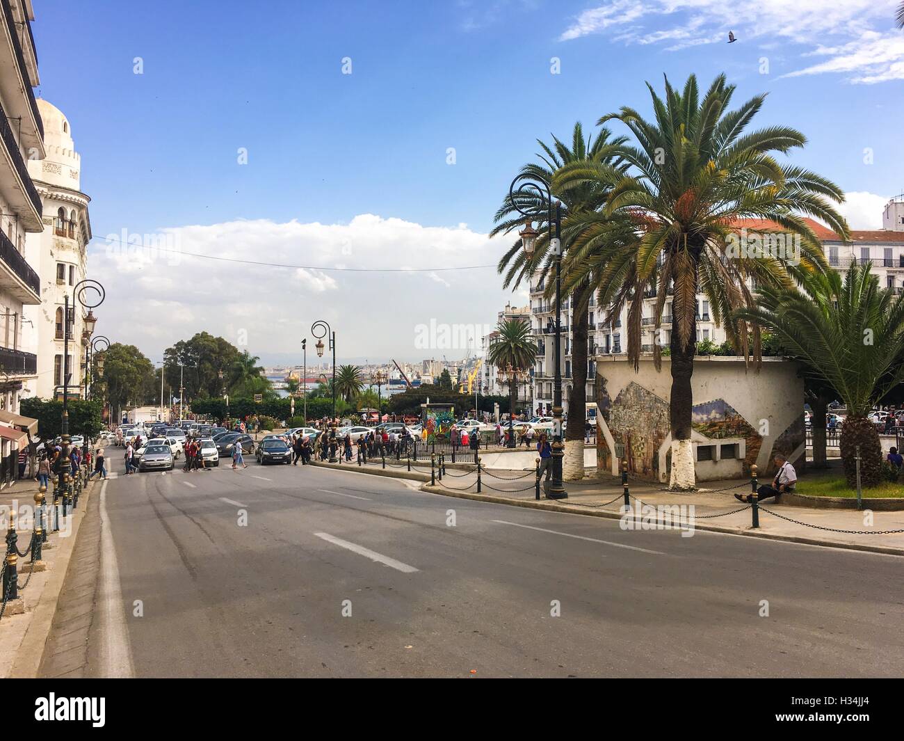 French colonial side of the city of Algiers Algeria.Modern city many old french type buildings. Stock Photo