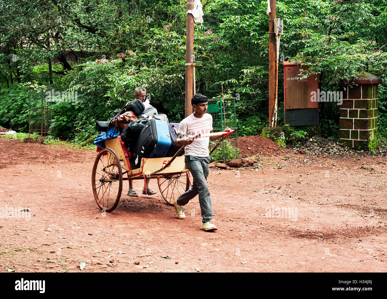 The image of Cart puller with luggage in Matheran, Maharashtra, India