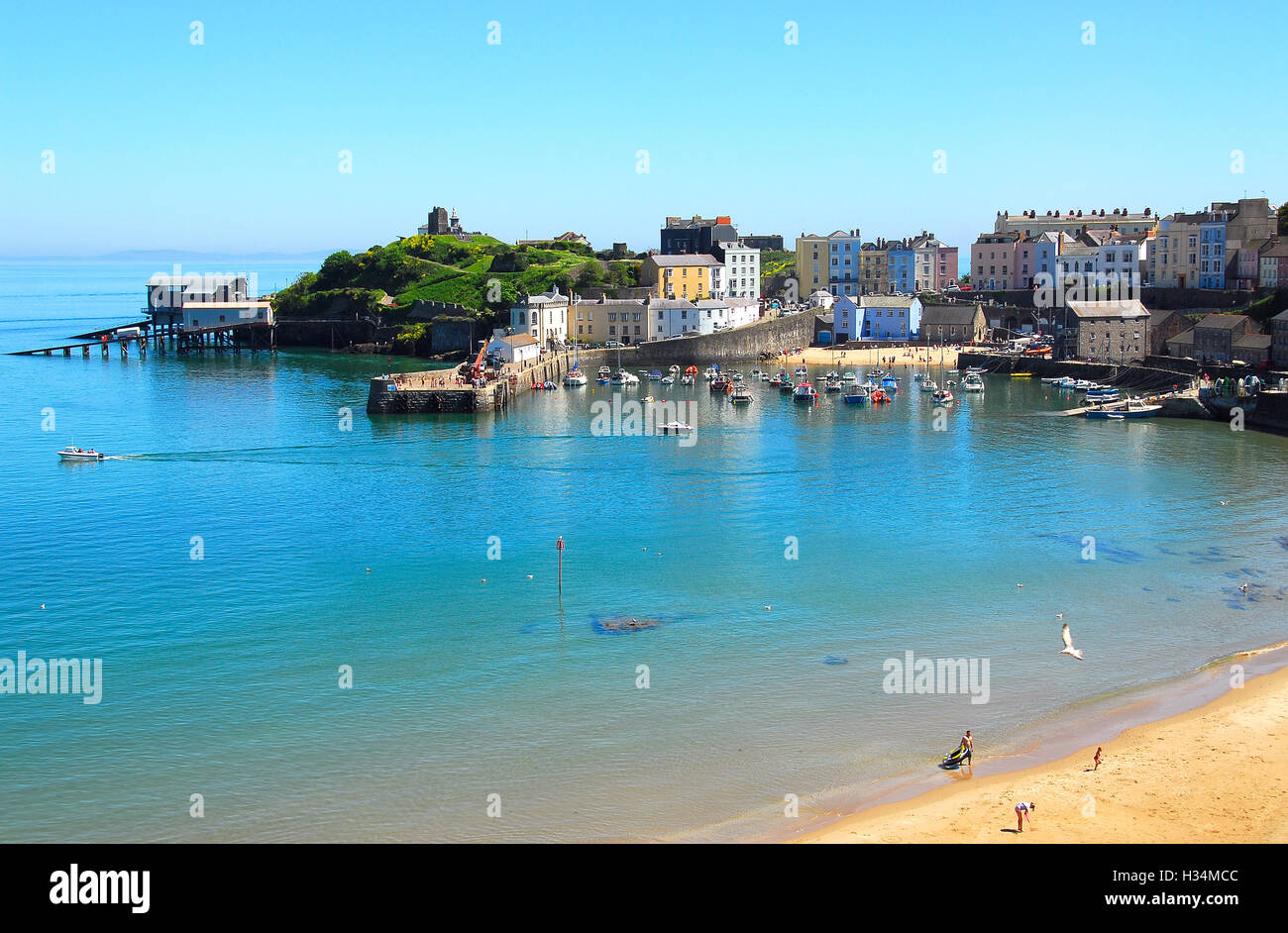 Beautiful Harbour  THigh Tide Tenby Pembrokeshire Wales UK Stock Photo