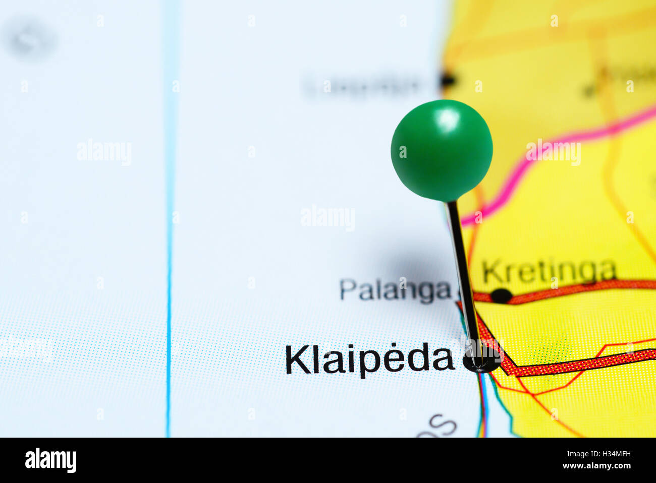 Klaipeda pinned on a map of Lithuania Stock Photo