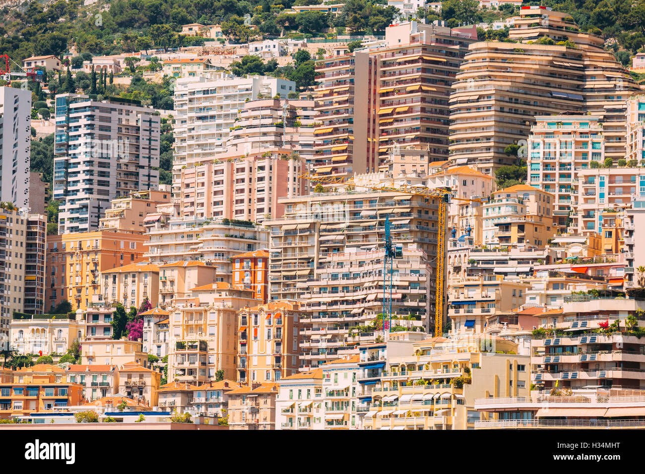 Monaco, Monte Carlo architecture background. Many multi-story houses ...