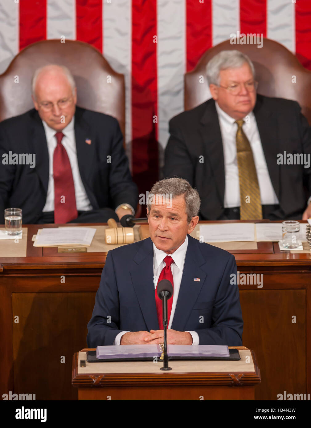 WASHINGTON, DC, USA - President George W. Bush delivering his State of the Union speech before joint session of Congress on February 2, 2005. Stock Photo