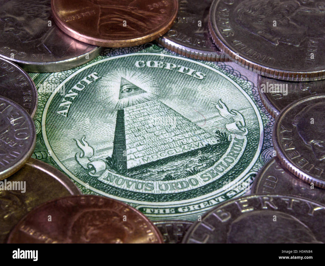 Coins and currency notes Stock Photo