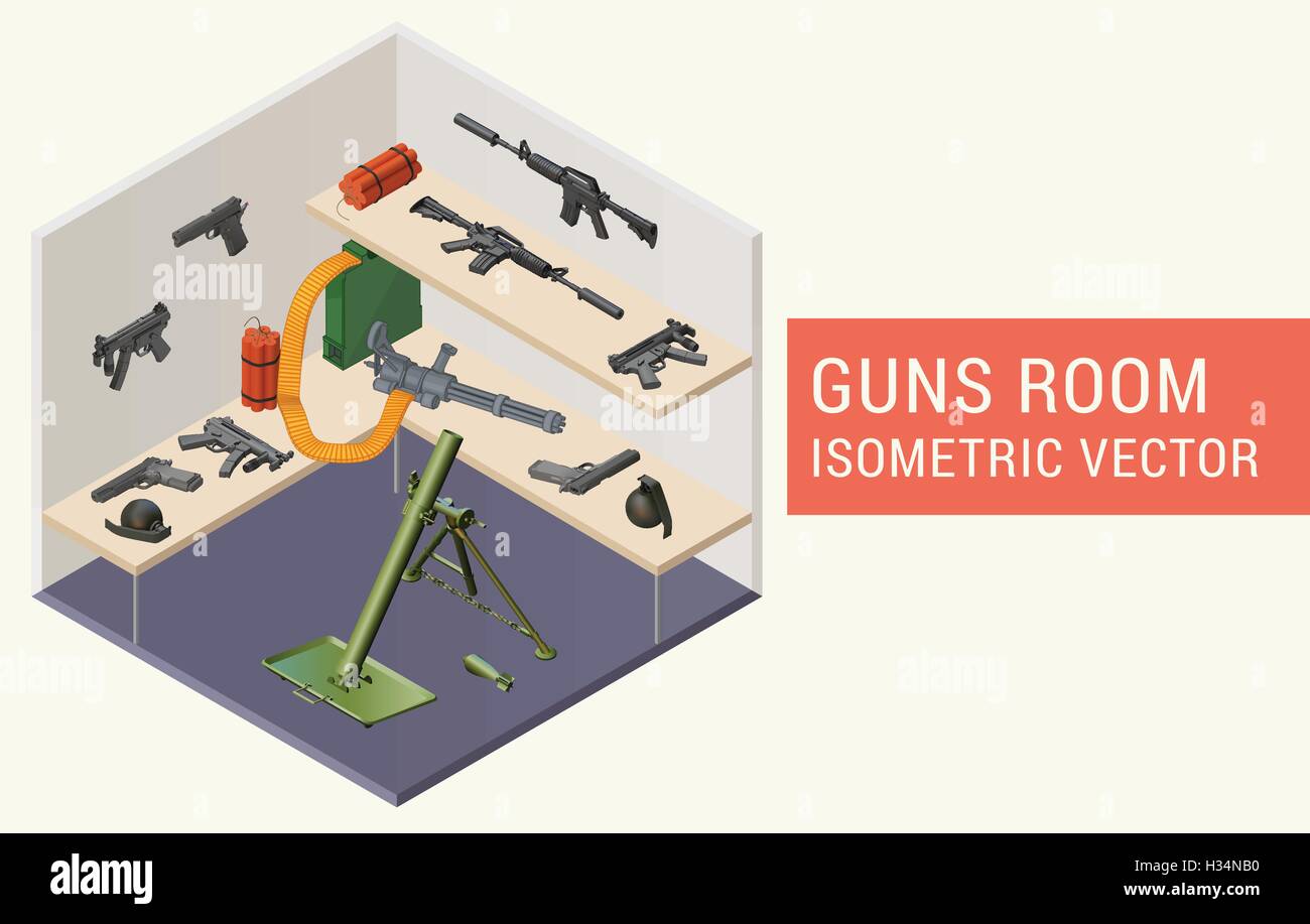 Isometric vector guns room Stock Vector