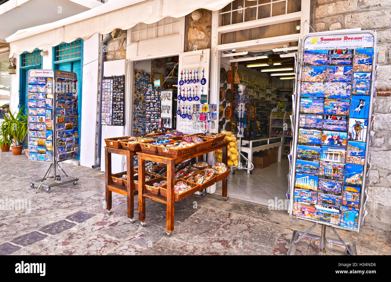 souvenir shops Hydra island Greece Stock Photo Alamy