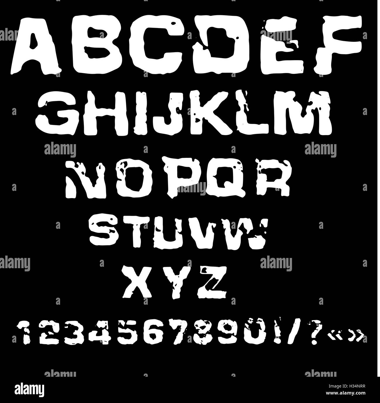 Vector illustration of charcoal alphabet. Grunge stamp font Stock Vector