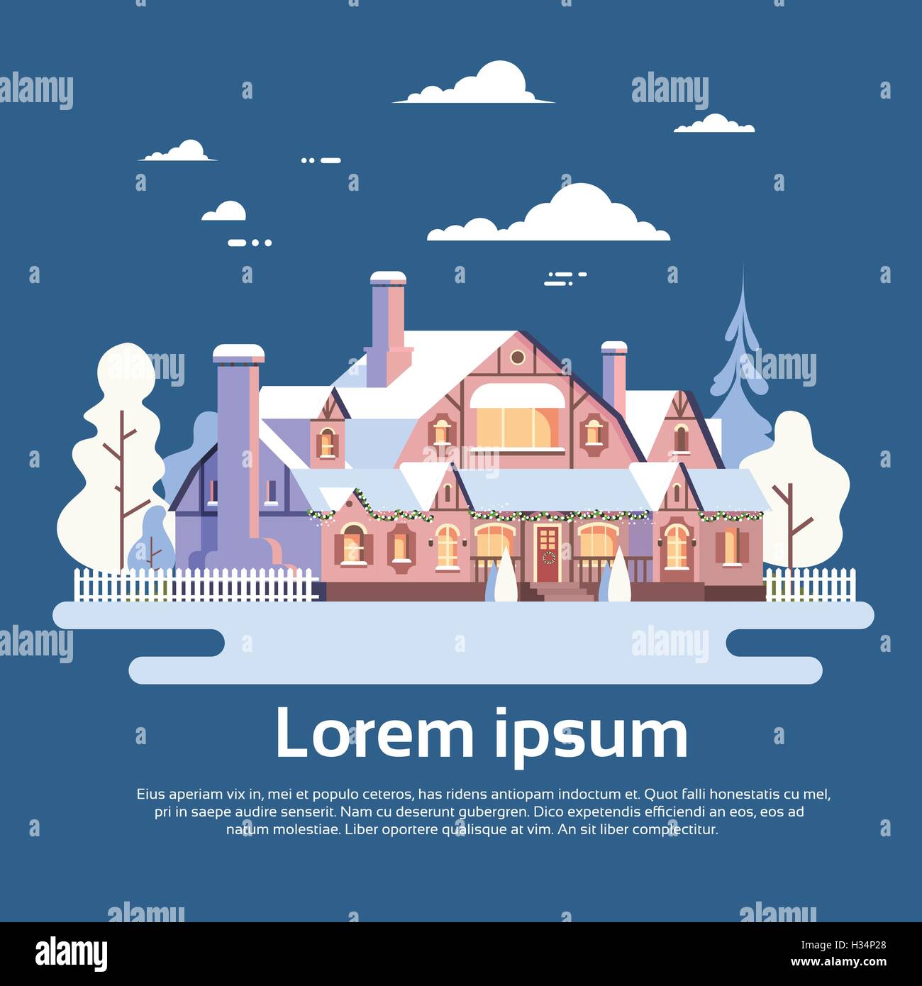 Big Modern House Residence Estate With Garden Winter View Stock Vector ...