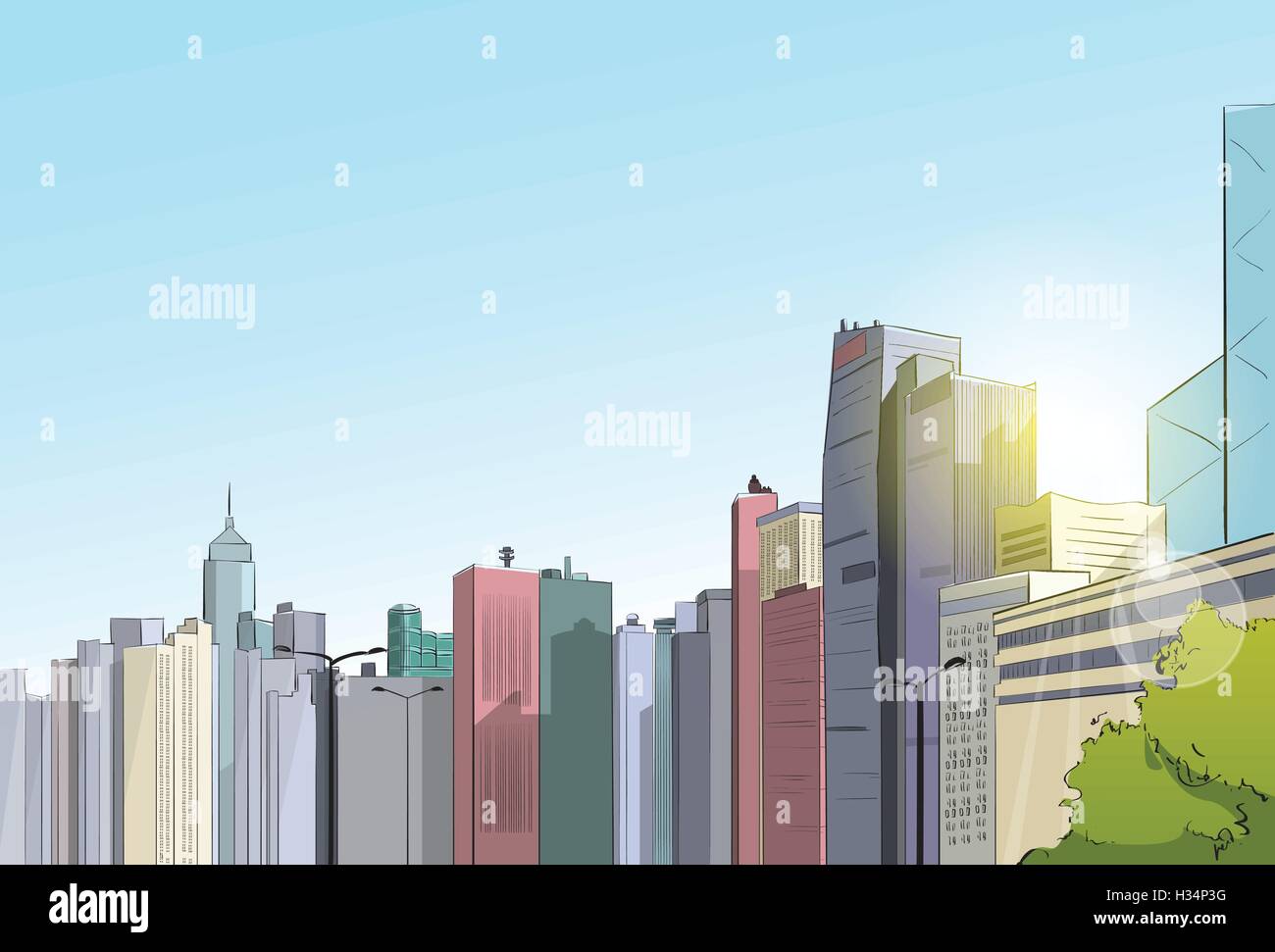 Modern City Megalopolis View Skyscraper Cityscape Stock Vector Image ...
