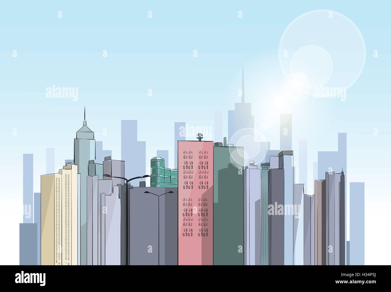 Modern City Megalopolis View Skyscraper Cityscape Stock Vector Image ...