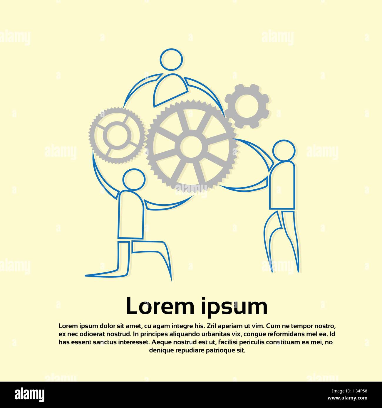 Sketch Business People Push Cogwheel Teamwork Brainstorm Concept Stock ...