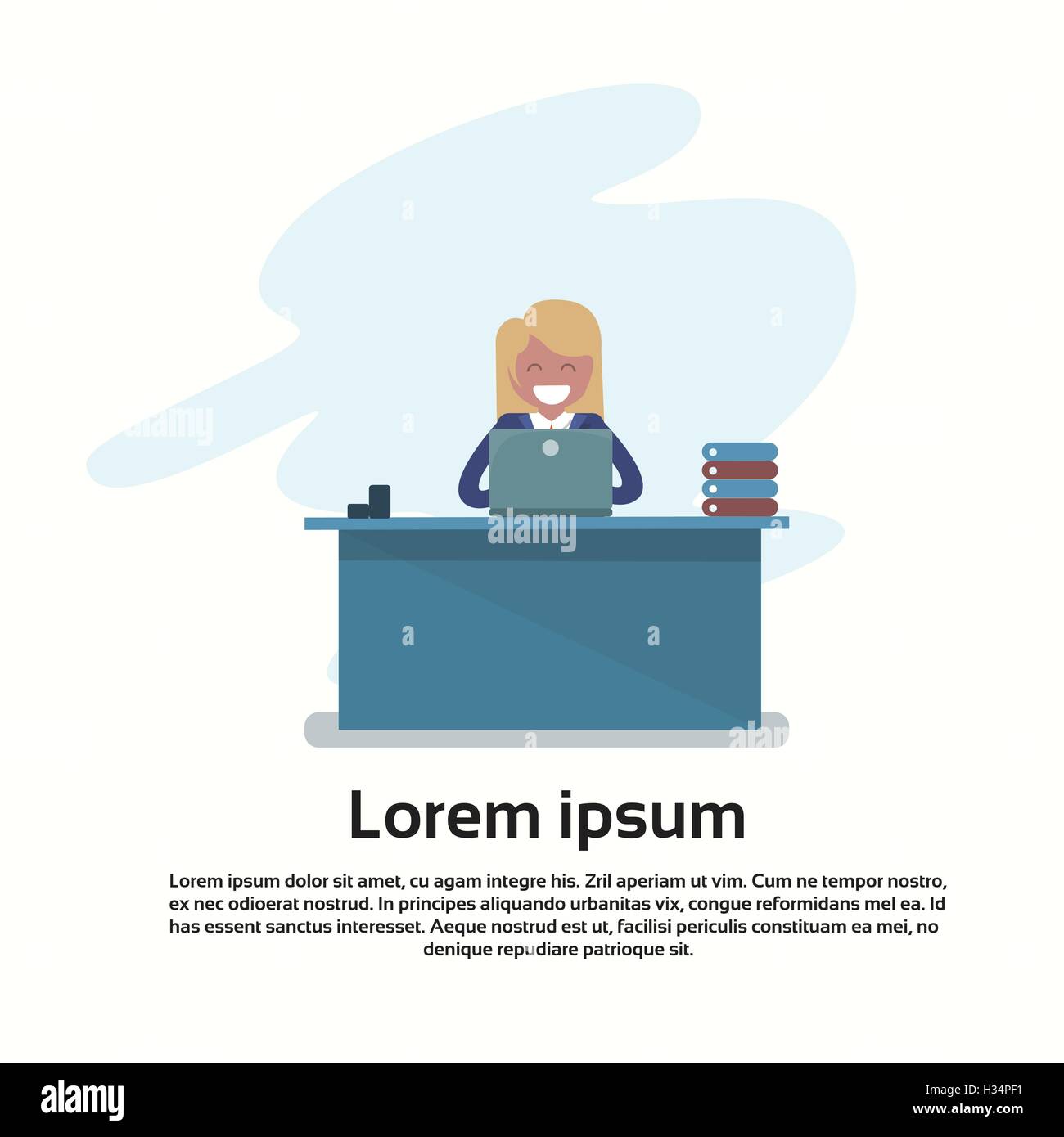 Business Woman Sitting at Desk Working Laptop Computer Stock Vector ...