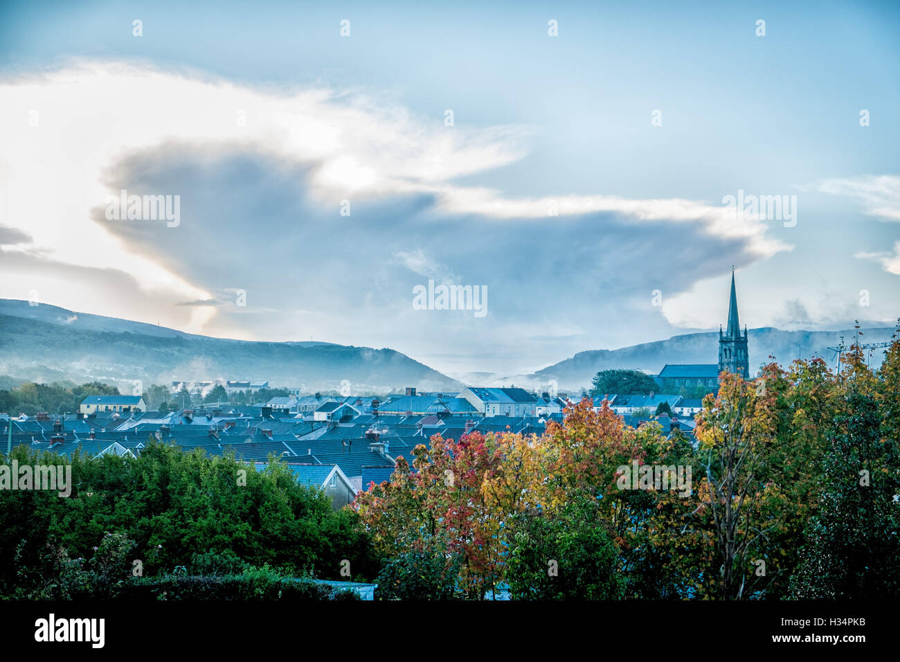 Dawn view across Aberdare in the South Wales Valleys Stock Photo