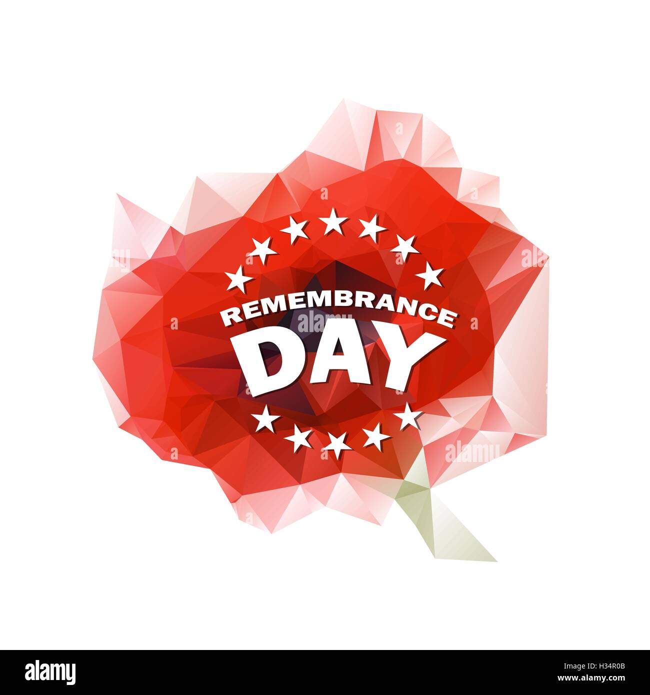 low polygonal red poppy symbol with remembrance day words vector illustration isolated on white Stock Vector