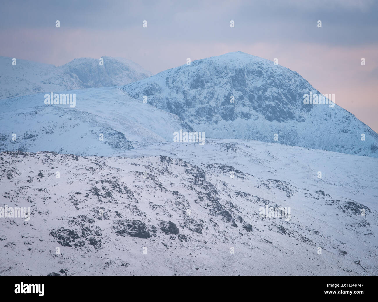 Great Gable and Scafell in winter in the English Lake District national park, UK Stock Photo