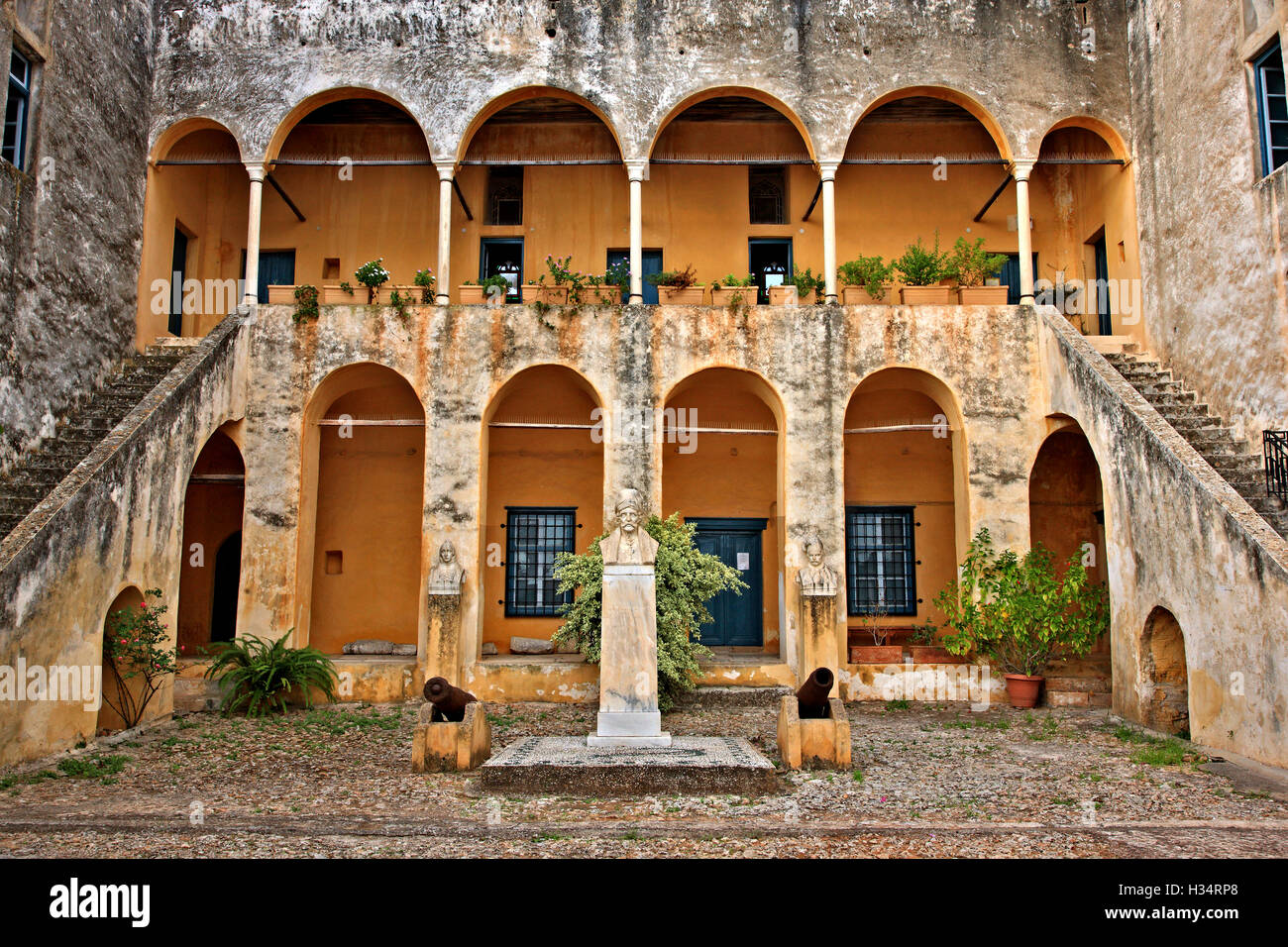The Spetses Museum (Hatziyiannis - Mexis mansion, 18th century) Spetses island, Attica, Greece. Stock Photo