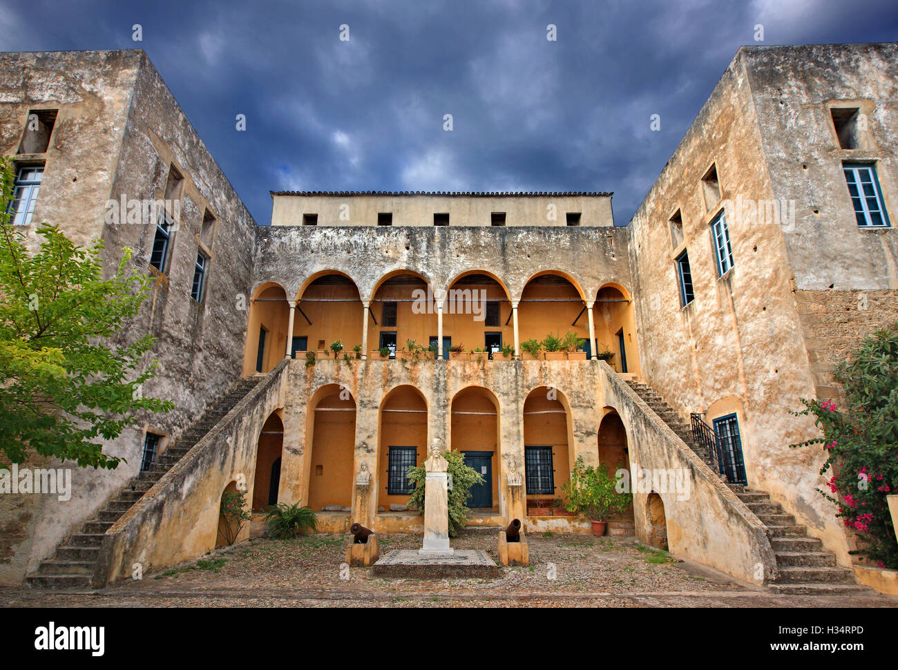 The Spetses Museum (Hatziyiannis - Mexis mansion, 18th century) Spetses island, Attica, Greece. Stock Photo