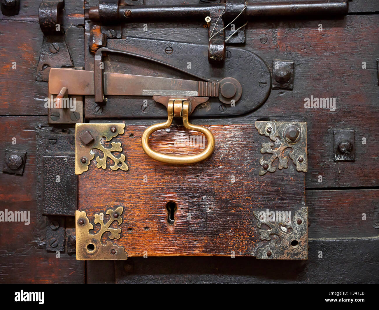An ancient door lock, Lincoln Cathedral, Lincolnshire Stock Photo