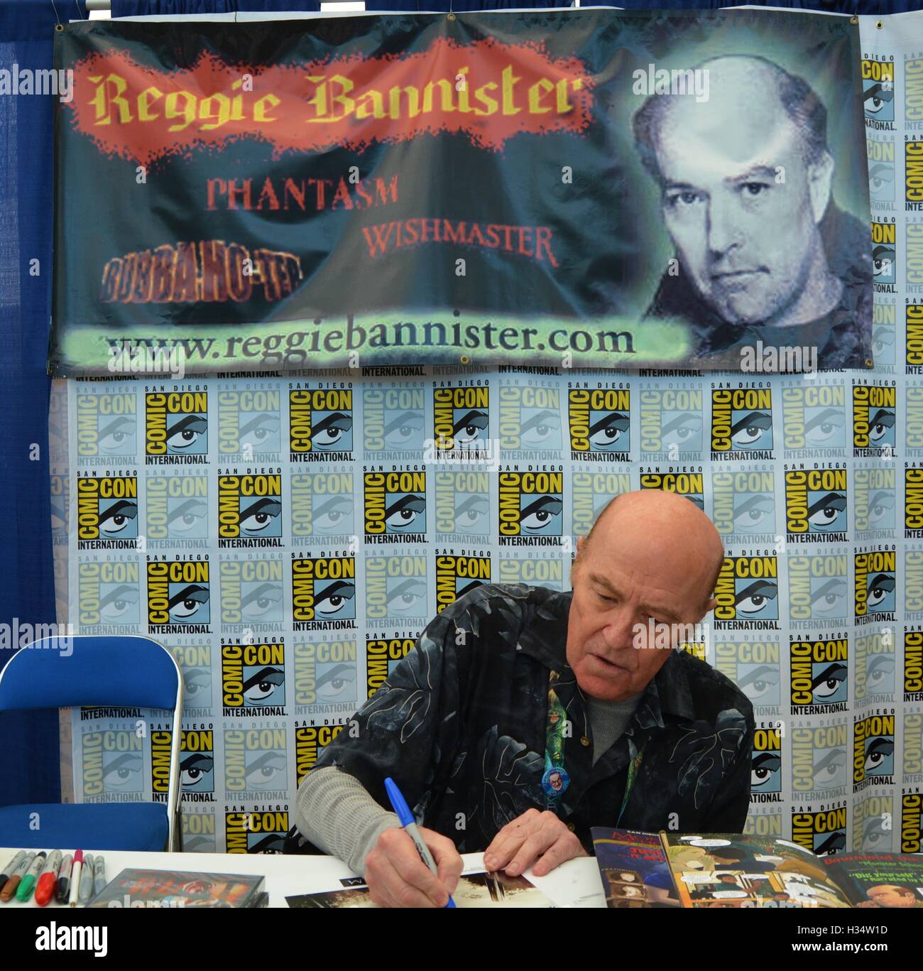 Reggie Bannister, Actor in 1980's Horror Movie, Phantasm. Reggie is signing autographs at 2015 Comic-Con Stock Photo