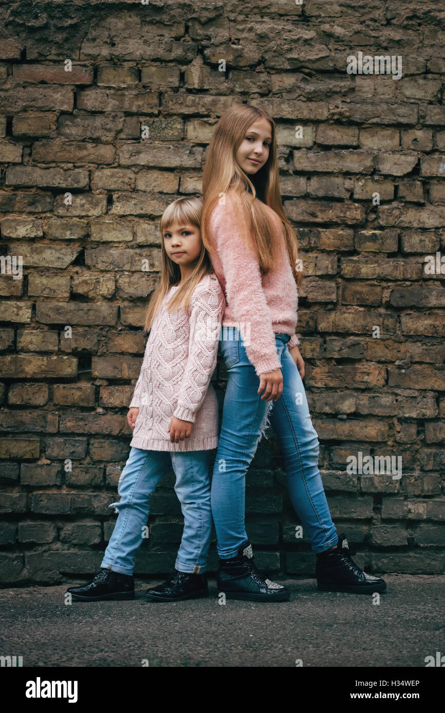 two beautiful girls on the street Stock Photo