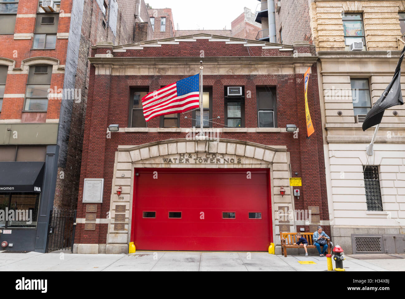 FDNY Hook and Ladder Company 3 Water Tower No 2 firehouse at 108 East 13th Street, New York Stock Photo