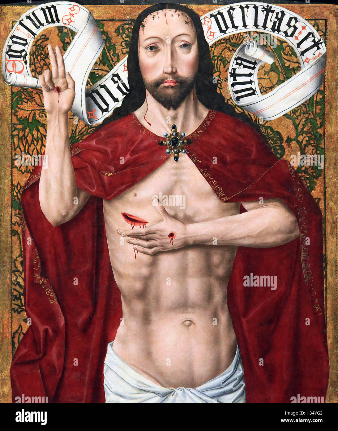 Christ of Mercy/Cristo de Piedad 1485 by Diego de la Cruz  Spanish painter who may have been of Flemish origin.Documentado en Burgos entre 1482 y 1500 Stock Photo