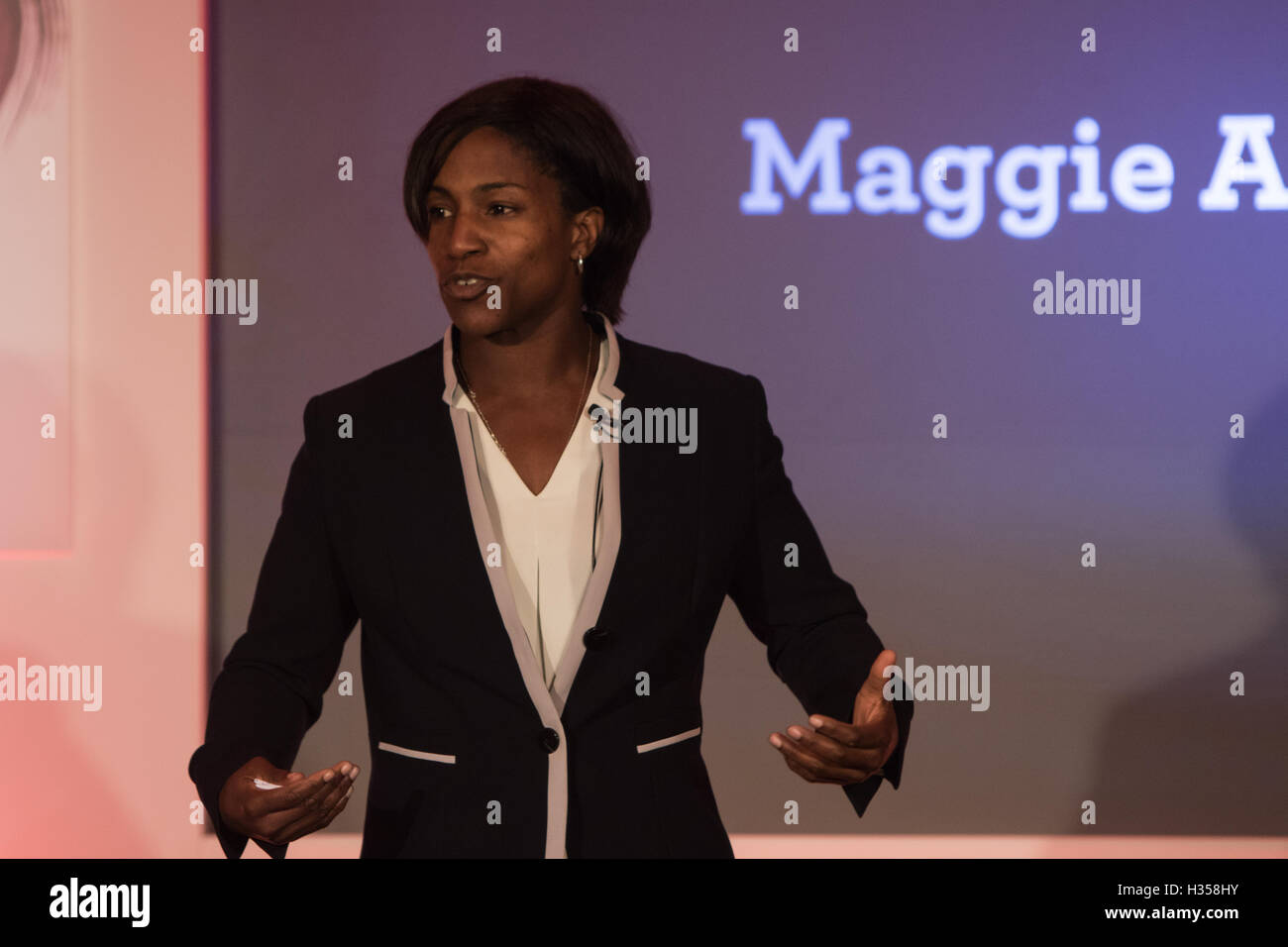 London, UK. 05th October 2016. Former England international and RFU Council member Maggie Alphonsi at the media briefing for the unveiling of the new vision for women’s rugby in England as part of Women’s Sport Week (3 - 9 October 2016). Also present were RFU Chief Executive Ian Ritchie, RFU Director of Development Steve Grainger and RFU Professional Rugby Director Nigel Melville. Credit:  Elsie Kibue / Alamy Live News Stock Photo