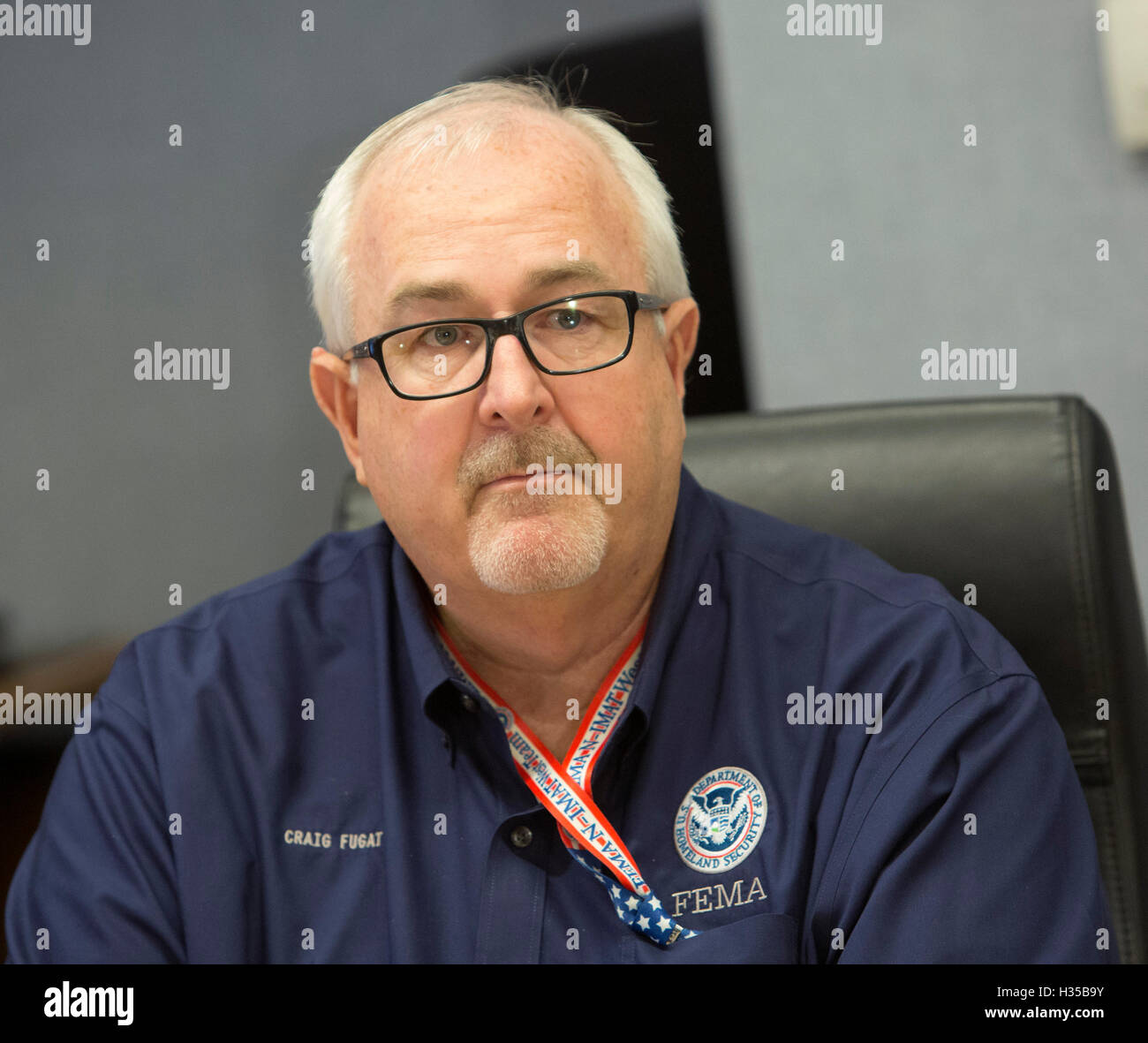 Washington DC, USA. 5th October, 2016. Federal Emergency Management Agency (FEMA) Administrator Craig Fugate listens after a briefing At FEMA Headquarters in Washington DC, October 5, 2016. Credit:  MediaPunch Inc/Alamy Live News Stock Photo