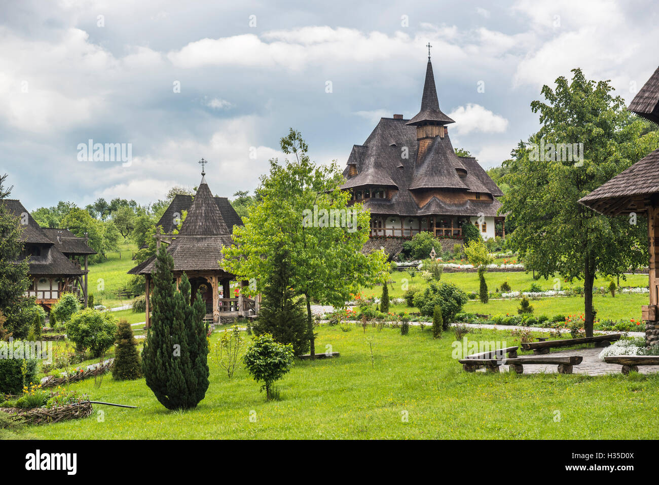 Barsana Monastery, one of the Wooden Churches of Maramures, UNESCO World Heritage Site, Barsana, Romania, Europe Stock Photo