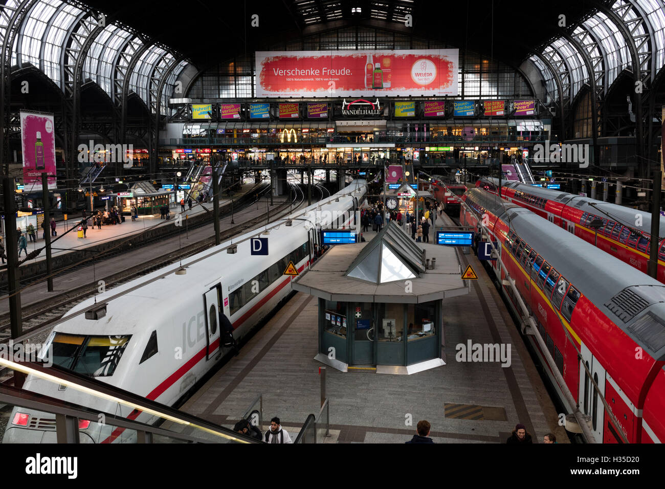 View of the Central Railway Station of Hamburg, the major transportation hub of the city and the busiest in Germany, Hamburg, Ge Stock Photo
