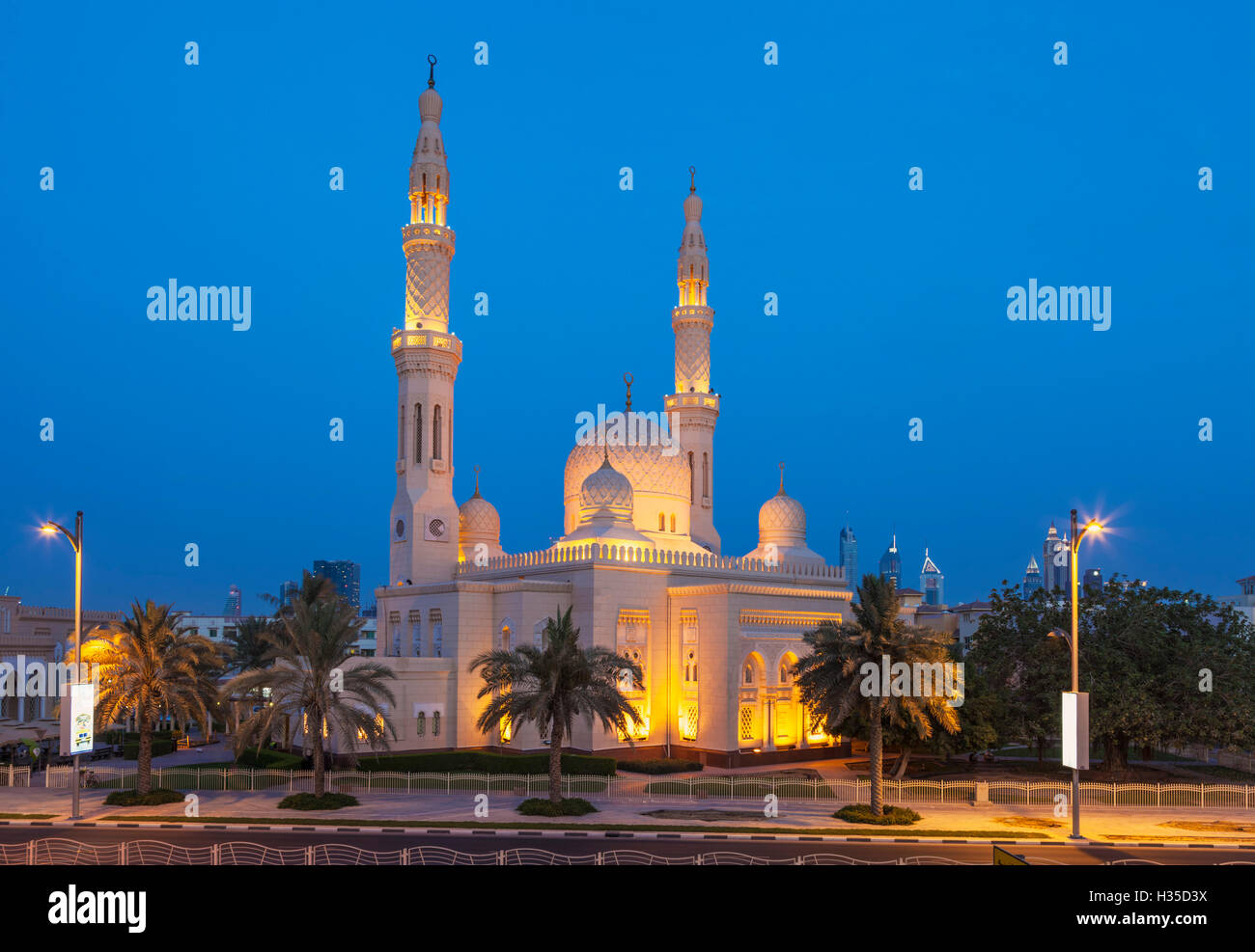 Dubai Jumeirah Mosque at night, Dubai, United Arab Emirates, Middle East Stock Photo