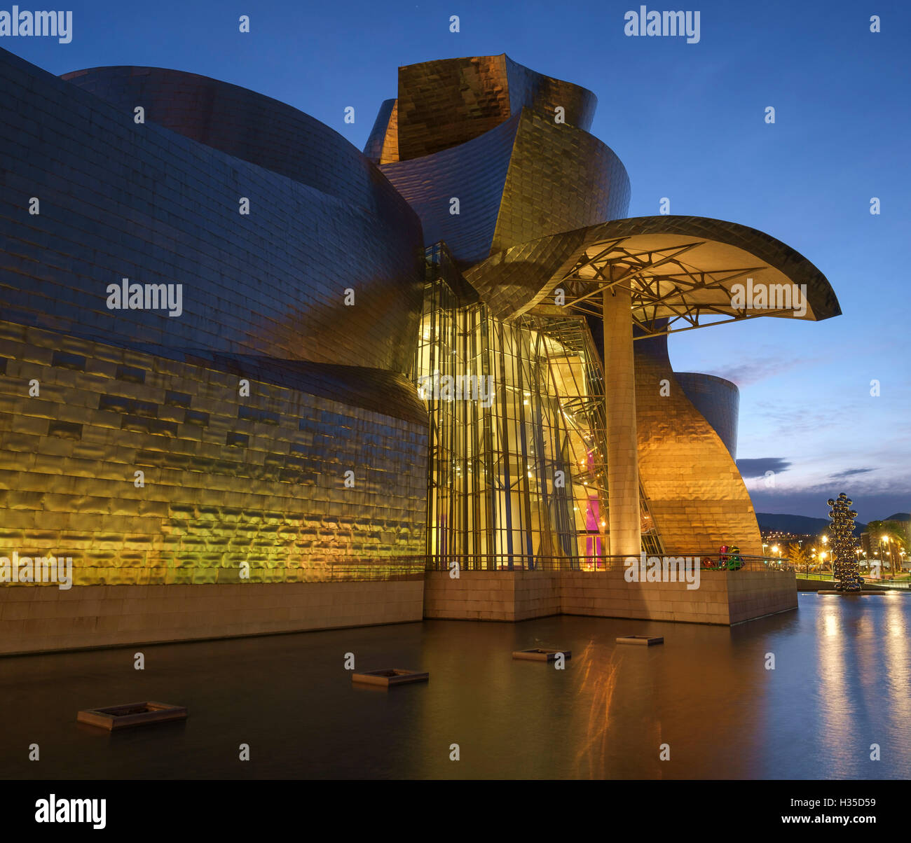 The Guggenheim Museum at night, Bilbao, Biscay, Basque Country, Spain, Europe Stock Photo