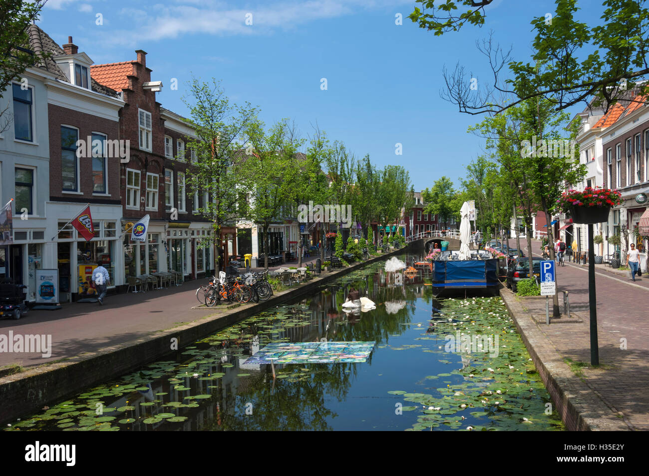 Canal scene in Delft, Holland Stock Photo